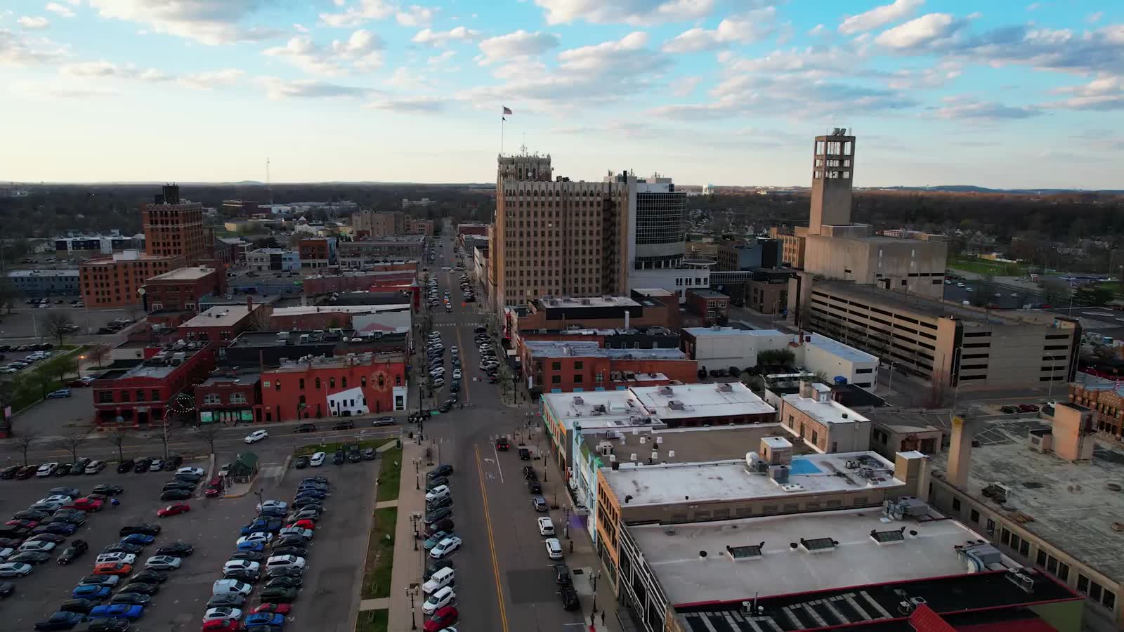 Aerial drone video over Metro Detroit, Michigan